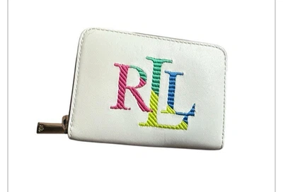 LRL Lauren Ralph Lauren Cartera de Cuero Bordada Cremallera Alrededor Blanca Multi Foto 1 de 4