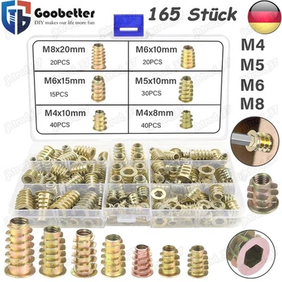 165tlg Einschraubmutter Gewindeeinsatz Holz Einschraubmuffen Sortiment M4 M5-M8 - Bild 1 von 4