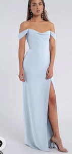 Jenny Yoo Jacqueline Sz 10 Bridesmaid Dress Bluebell Chiffon Slit Strapless - Picture 1 of 4