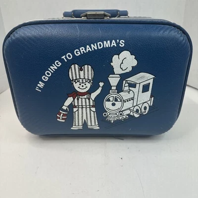 Vintage Small Blue Kids (Boy Train) "I'm Going to Grandma's" Hard Sided Suitcase - Image 1 of 4