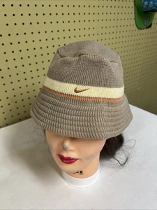 Vtg Nike Knit Bucket Hat Size Small Vintage 90s Y2K Tan Stripe - Picture 1 of 9