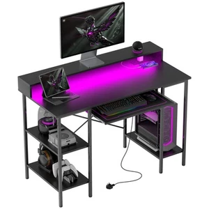 HOMCOM Gaming Desk with Monitor Stand and Sliding Keyboard Tray Black - Picture 1 of 11