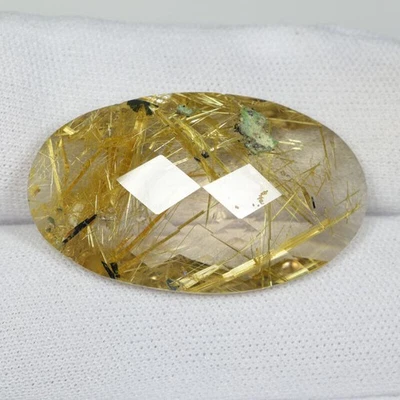 35.24 ct SHIMMERING RARE NATURAL RUTILE QUARTZ -CHECKER CUT GEMSTONE C Vdo WR - Image 1 of 2