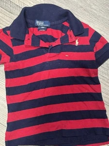 Size 18m - Boys Polo Ralph Lauren Short Sleeve Collared Shirt Striped Red blue - Picture 1 of 5