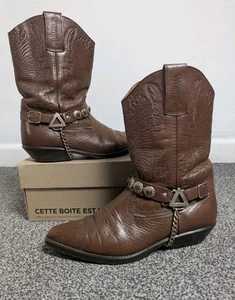 Botas de Vaquero Wrangler De Colección Cuero Marrón Hechas en el Oeste de EE. UU. Hebilla de Cadena Reino Unido 7 - Imagen 1 de 15