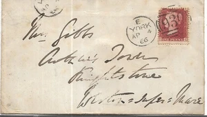 QUEEN VICTORIA 1d RED WITH YORK DUPLEX 1866 TO WESTON SUPER MARE REF 6334 - Bild 1 von 1