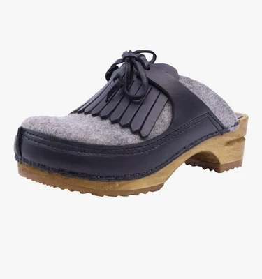 Zapatos zueco para mujer Sanita Hein gris lana y cuero sin cordones talla 37 (US 6) Foto 1 de 4