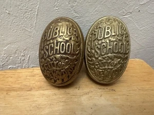 Antique New York City Public School Brass Door Knobs Pair - Picture 1 of 3