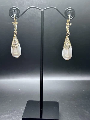 最优质 25 毫米泪珠珍珠复古设计吊坠镀金耳环 — 第 1/4 张图片