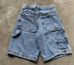 VTG Boys Baggy Blue Jean Carpenter Long Shorts Y2K Distressed Jorts Sz 8 22x10 - Picture 1 of 16