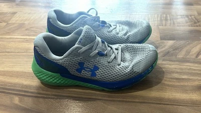 Big Kids Slip-on Boys Size 3 Under Armour Gray Blue Green Sneakers No Tie Shoes - Image 1 of 4