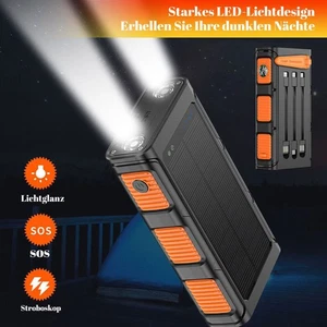 10000mAh Solar Power Bank PD20W Hand Crank Charger Built in Cables Fast Charging - Picture 1 of 20