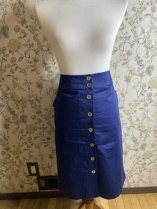 Talbots Size 16 Navy Blue Midi Pencil Cotton Stretch Button Front Skirt - Picture 1 of 6