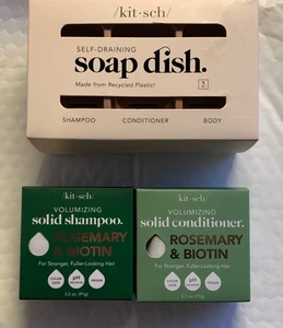 Kitsch Rosmarin und Biotin Shampoo & Conditioner Bar Set mit abtropfender Seifenschale - Bild 1 von 9
