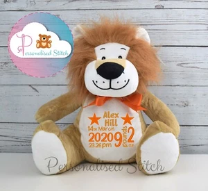 Personalised Teddy Bear Embroidered Lion Christening Gift Baby Birthday Gift - Picture 1 of 3