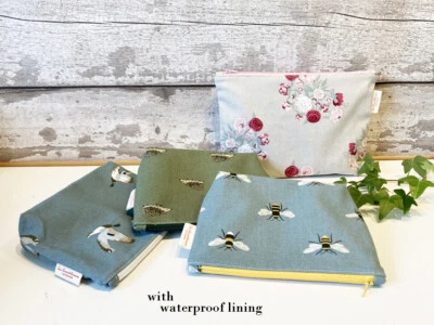 HANDMADE BY SEW SCANDILICIOUS LTD Handmade fabric wash makeup bag zip pouch- Sophie Allport Stags Hare Bees Peony