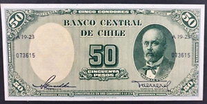 CHILE Banknote 50 pesos 1958/59 P121a "Casa de Moneda" Name under portrait AU - Picture 1 of 4