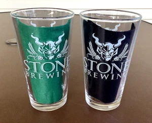 Stone Brewing, Craft Beer, Gargoyle Logo Pint Beer Glasses, Set of 2, 5.75" T. - Picture 1 of 7