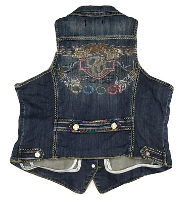 Coogi Denim Vest Size Large Blue Collar Embroidery Angel Wings Bedazzle Bling - Image 1 of 4