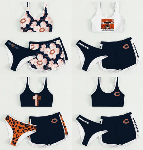 Chicago Bears Womens 3PCS Sports Yoga Suit Cotton Crop Tops Swim Shorts Panties Cover