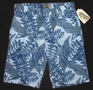 MENS RETROFIT TROPICAL LEAVES BLUE CASUAL SHORTS SIZE 30 - Picture 1 of 2