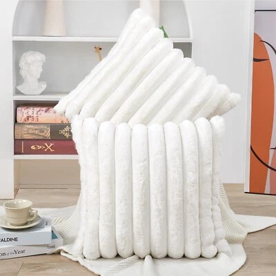 Juego de 2 fundas de almohada decorativas de felpa suave a rayas borrosas Foto 1 de 4