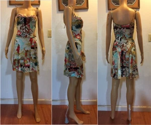 Blumarine Vintage Afrika Kontinent Druck 2 Stück verziertes Jersey Minikleid S - Bild 1 von 8