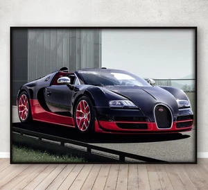 Bugatti Veyron Sports Car Poster Bedroom Wall Art Home Decor Print A4 Framed - Picture 1 of 3