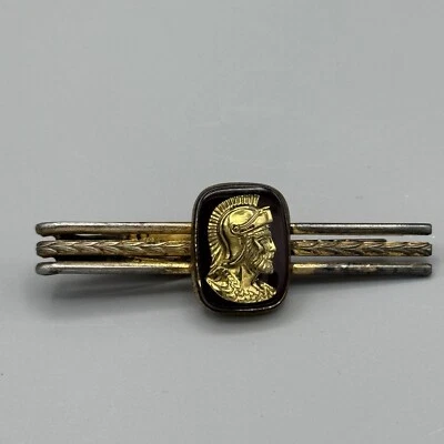 Vtg Hickok USA Tie Bar Clip Worn Gold Tone Pilots Unisex Cameo Roman Warrior 2.5 - Image 1 of 4