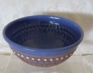 Signed Art Pottery Bowl Cobalt Blue Glossy Handmade Hand Thrown 9" Ceramic ooak - Picture 1 of 5