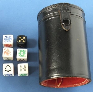 VINTAGE REAL HIDE BRIDGE / POKER DICE SET - Picture 1 of 3