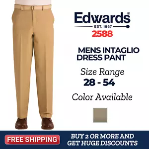 Edwards 2588 Mens Polyester Intaglio Flat Front Easy Traditional Fit Pant - Picture 1 of 3
