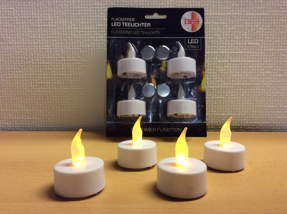 Stern Fabrik LED Teelichter mit Timer - Warmweiß, 4er Pack