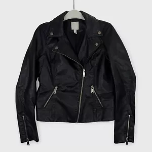 H&M Women's Black Faux Leather Biker Jacket, Size EUR 34/UK 6 - Picture 1 of 10