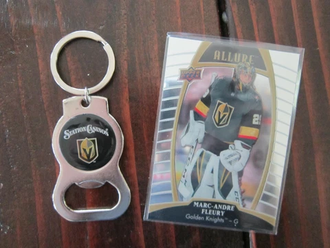 LAS VEGAS Golden Knights Bottle Opener KEYCHAIN & Marc Andre FLEURY NHL Hockey Cover