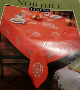 Nob Hill Herrschners Noel Stamped Red Tablecloth Kit 60 x 104" - Picture 1 of 6