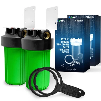 2 Green High Capacity 10 x 4.5” Whole House Filter Purifier System 1” Brass Port - Image 1 of 4