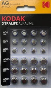 Cellule de batterie alcaline Kodak Xtralife LR44 AG13 AG12 AG10 AG10 AG4 AG3 AG1 - pack de 5 - Photo 1/14