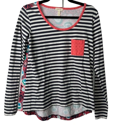 Camiseta túnica Matilda Jane para mujer S L/S rosa negra a rayas floral algodón C21 Foto 1 de 4