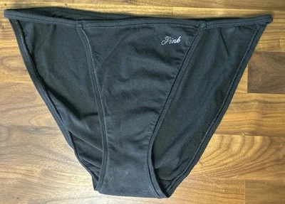 VICTORIA'S SECRET PINK Cotton String Bikini Panties VS Black sz Large - Image 1 of 4