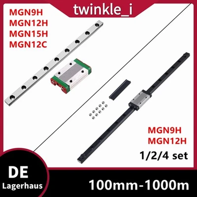 MARKENLOS 1/2/4 Set 250-1000mm MGN9H MGN12H/C MGN15 Linearführung Linearschienen mit Block