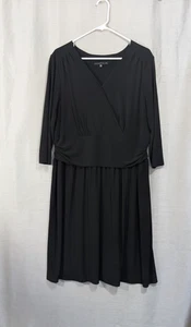 Tiana B Women's Black Wrap Dress Sz 1X Ruched Waist 3/4 Sleeve Fit Flare Elegant - Picture 1 of 15