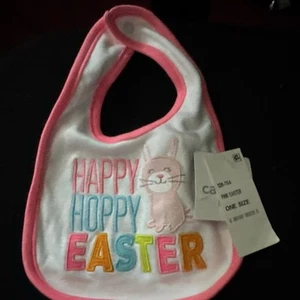 "Happy Happy Easter" Pink Cotton Bib by Carters, New - Picture 1 of 5
