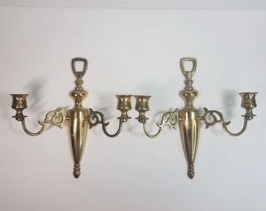 De colección Par de Candelabros Cónicos Aplique de Pared Doble Brazo Latón Macizo Inglaterra - Imagen 1 de 24