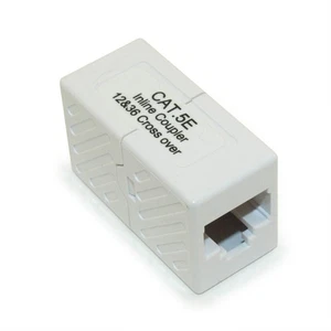 Inline Coupler RJ45 Cat5e Jack CrossOver  Female to Female  White - Picture 1 of 2