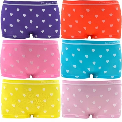 GREENICE 6er Pack Mädchen Unterhose Slip Herz Panty Hipster Farbmix Set Seamless Stretch