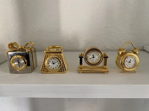 Vintage Lot 4 goldfarbene Messing Mini Uhr Quarz extra Batterien Timex Gianpini WC - Bild 1 von 6