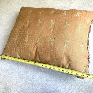 Vintage Asian 24” x 20” Oriental Figure Motif Pillow Chinese Woven Brocade - Picture 1 of 6