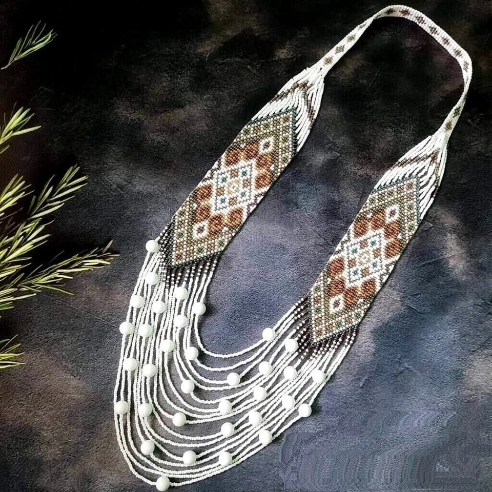 Pendientes Collar Boho Cuentas Hechos a Mano Cuentas Semilla Americano Ucraniano Tradicional Foto 1 de 1