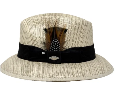 Whittier Viejo Lowrider Fedora Straw Hat Mens Tan With Brown Combo Feather - Image 1 of 4